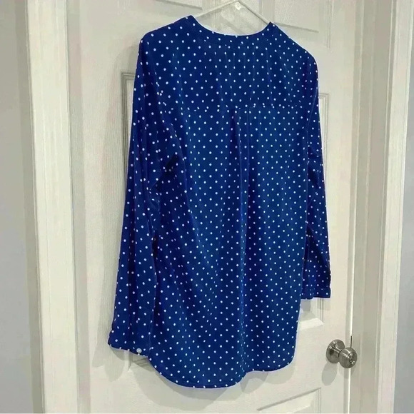 Old Navy Women Blouse Size M Blue Polka Dot V Neck Long Sleeve Shirt Top Button - Picture 5 of 7